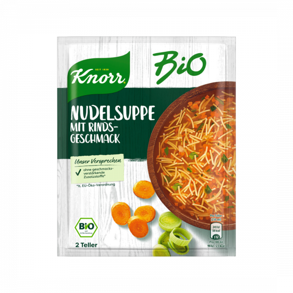 Knorr Bio Nudelsuppe mit Rinds­Geschmack, 2 Teller